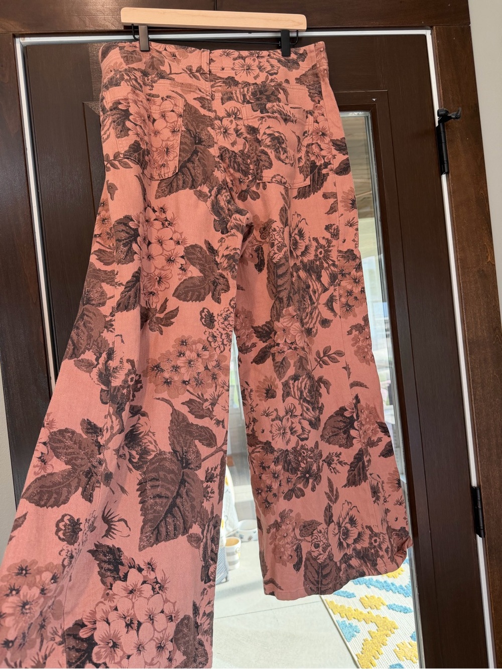 Pilcro Coral Pink Wide-Leg Floral Boot Cut Pants